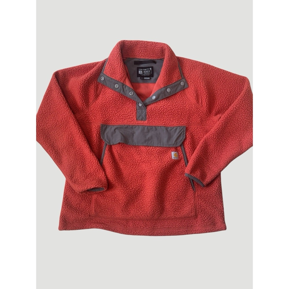 Carhartt Women's Size Large Orange Pullover Fleece Jacket Snap Workwear Gorpcore